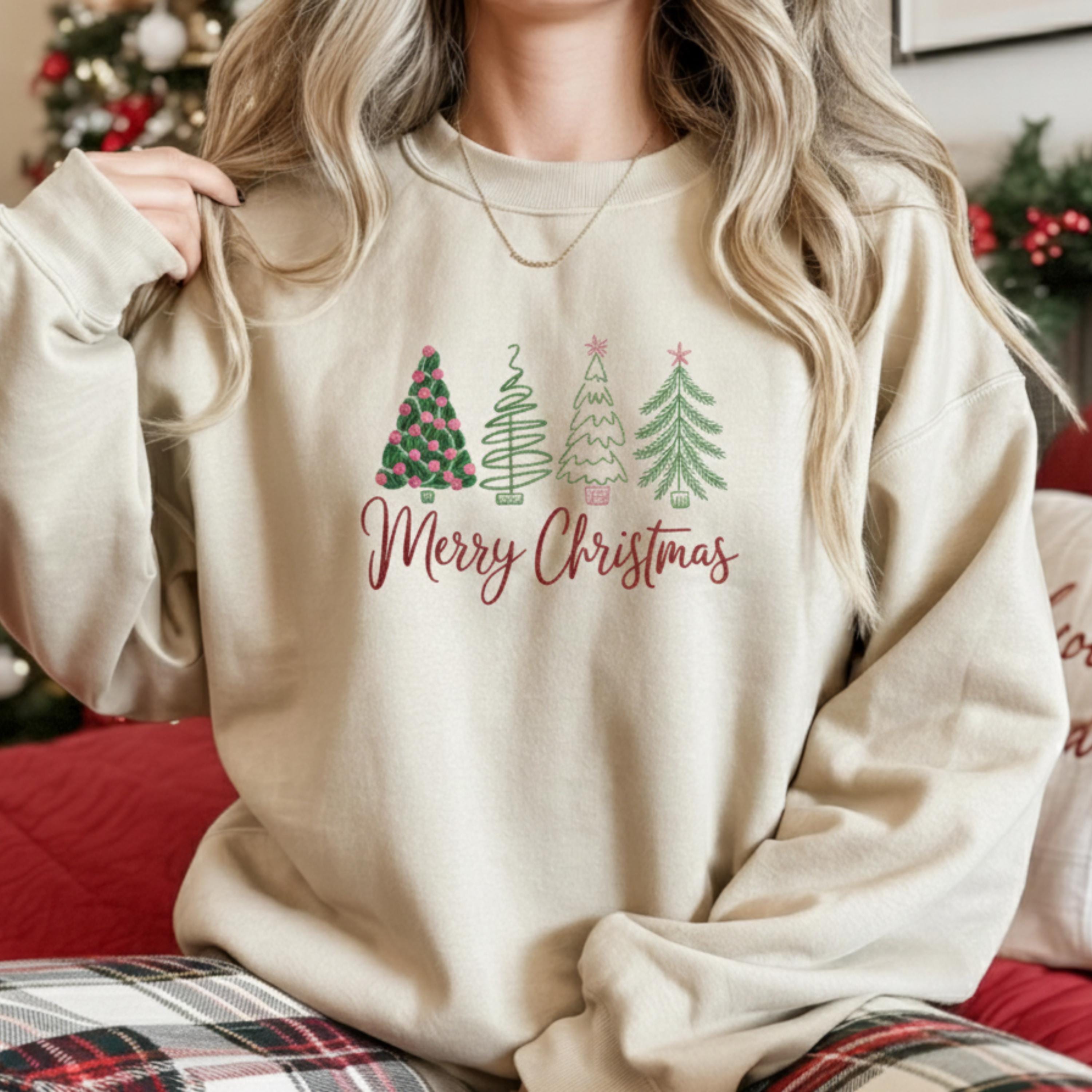 Festive Pine Tree Embroidery Designs Set | Merry and Bright Christmas ...