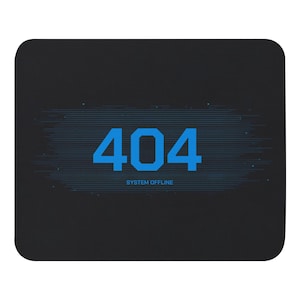 404 System Failure Mousepad – Blue Tech Design on Black, Minimalist Gaming Mousepad, Cyber Desk Accessory, Office Gift