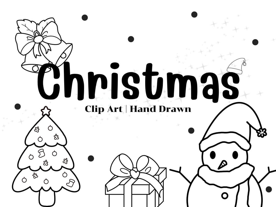 Black & White Christmas Clipart Set | Hand-drawn Holiday Line Art | 300 ...