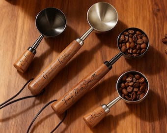 Personalized Walnut Handle Measuring Spoon – Custom Coffee, Baking & Spice Scoop, Engraved Kitchen Utensilc
