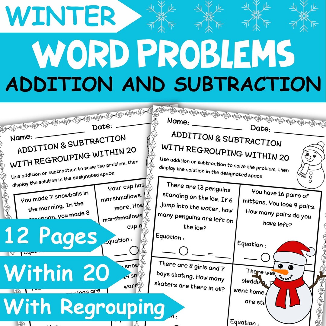 Winter Math Word Problems Addition and Subtraction With Regrouping ...