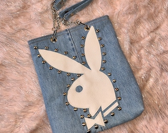 Denim and Leather Studded Bunny Bag