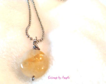 Citrine Silver Ball Chain Necklace//Entrepreneur Stone//Abundance//Crystal Pendant//Solar Plexus//Healing Stone//Chakra Jewelry//