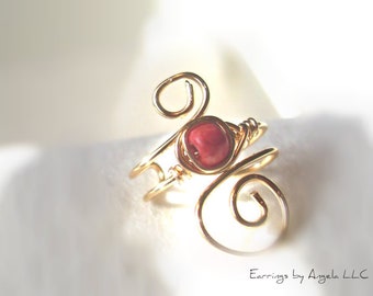 Dark Pink Ear Cuff//Gold Cuff//Love//Swirl Cuff//Wire Wrapped//Adjustable//Gifts for Her//Gifts Under 20//Non pierced Ears//Wire Wrapped