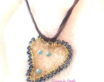 Turquoise Heart Dreamcatcher Necklace//Dreamcatchers//Crystal Leather Necklace//Leather Jewelry//Native American Jewelry//Crystal Jewelry