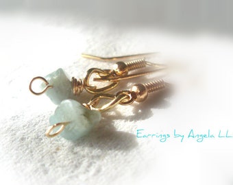 Petite Amazonite Gemstone Dangle Earrings//Manifest//Wisdom of the Heart//Healing Stones//Throat Chakra//Heart Chakra