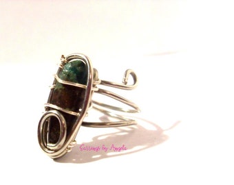 African Turquoise Adjustable Ring//Statement Rings//Turquoise Jewelry//Chakra Jewelry//Crystal Jewelry//Rings//Wire Wrapped Jewelry