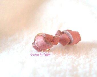 Pink Knotted Leather Stud Earrings//Breast Cancer Awareness Month//Minimalist Studs//Leather Jewelry//Post Earrings//Pink Earrings