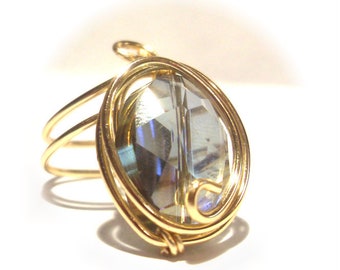 CLEARANCE Mirror Images// Was 55 NOW 40//Gold Iridescent Ring// Size 7//Adjustable//Glass//Statement Ring//Unisex