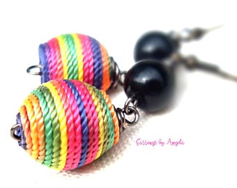 Rainbow Fabric Earrings//Bohemian//Colorful Dangles//Celebration//Tropical//Chakra Jewelry//LGBT