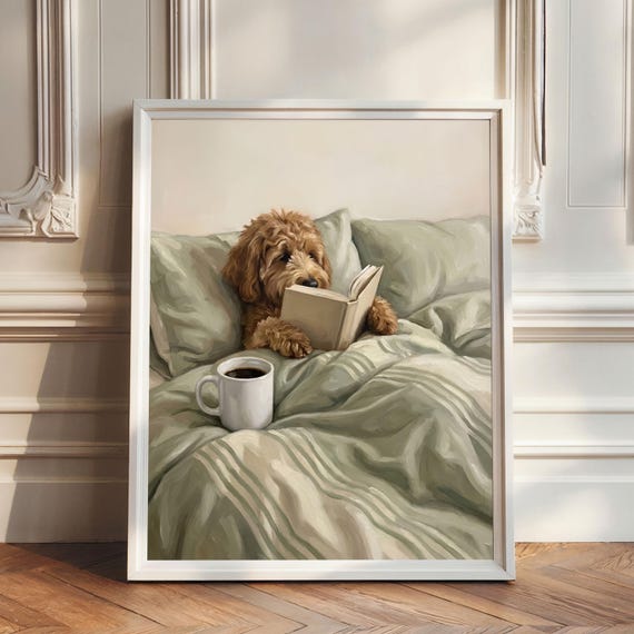 Goldendoodle im Schlafzimmer, Goldendoodle Poster, Schlafzimmer Bilder, Ölgemälde, Geschenke für Goldendoodleliebhaber, Kaffee Poster
