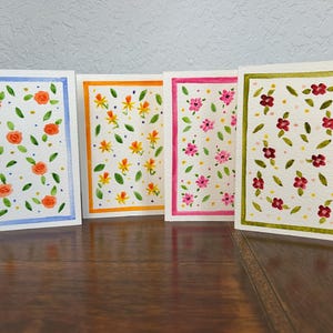 Hand-Painted Floral Watercolor Greeting Cards - Set of 4 with envelopes, blank inside