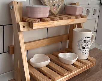 Natural Wood 2-Tier Shelf | Handmade Countertop Organizer