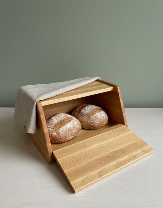 Wooden Bread Storage Box | Handmade Alder Bread Bin | Natural Kitchen Countertop Organizer