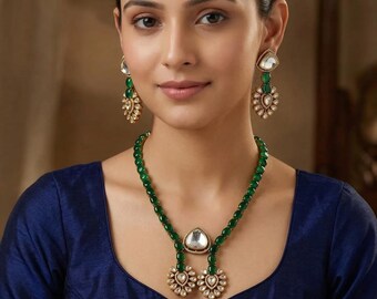 Royal Kundan Polki Bridal Necklace Set – Indian Jewelry, Gold Plated Wedding, Traditional Statement