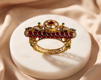 Handcrafted Polki Peacock Bangle | Indian Bridal Kundan Bracelet