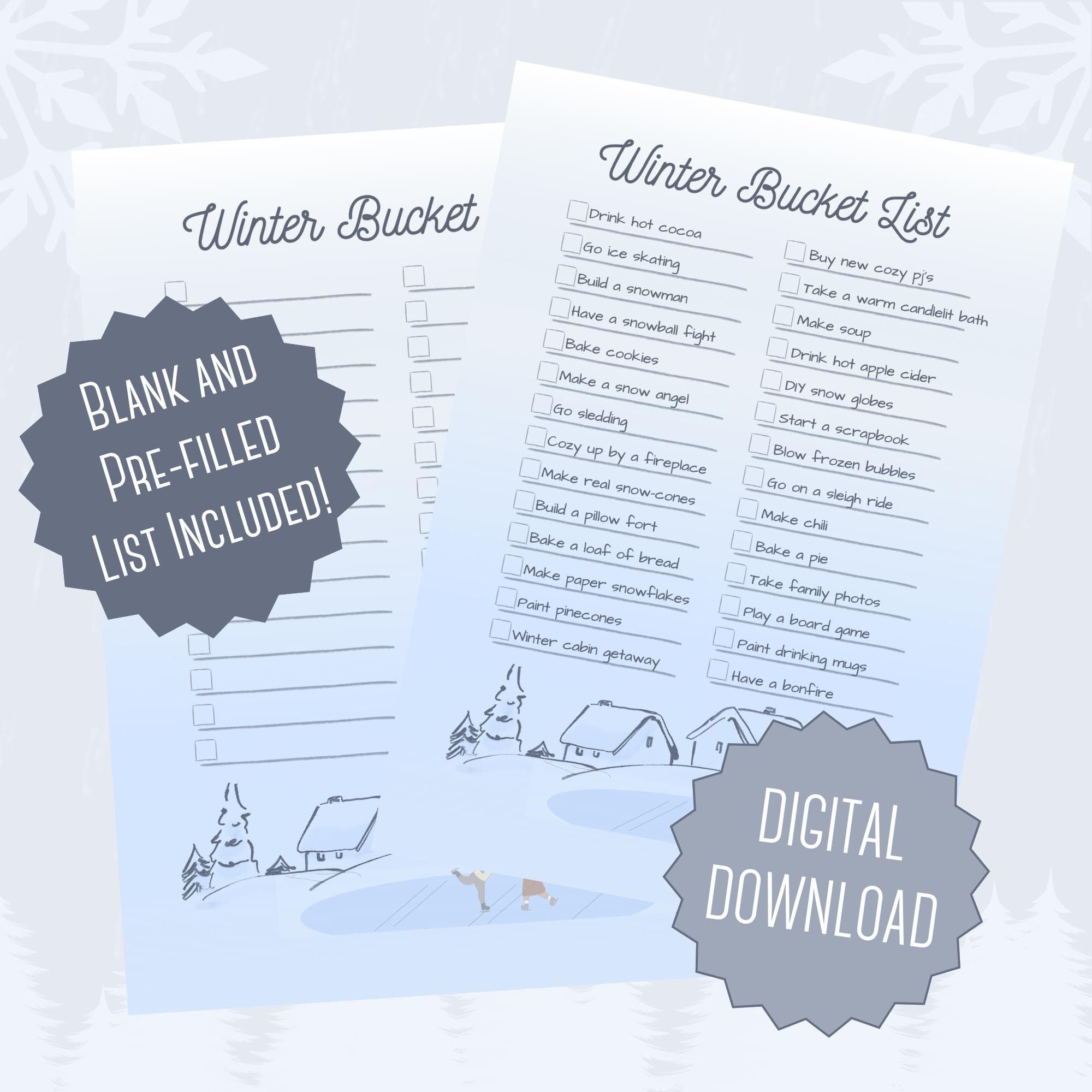 Winter Bucket List Printable | Digital Download | Cold, Snowy Weather ...