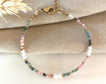 Brazalete de rodonita para mujer – Edelstein Heilstein Armband aus Naturstein, Geschenk für Sie