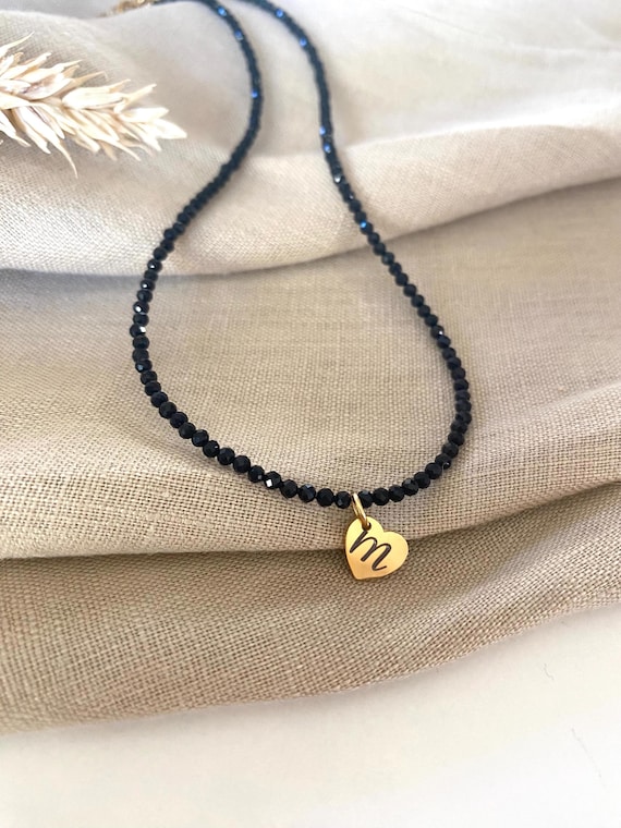 Personalisierbare Schwarzer Turmalin Edelstein Halskette – Geschenk für Sie, verstellbare Kette aus Naturstein