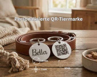 Personalisierte Edelstahl Hundemarke con código QR y perfil en línea - 25 mm