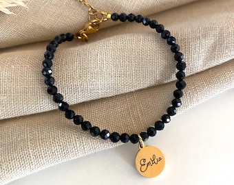 Personalisierbares Schwarzer Turmalin Edelstein Armband – Schutz & Balance, Geschenk für Freundin oder Mama