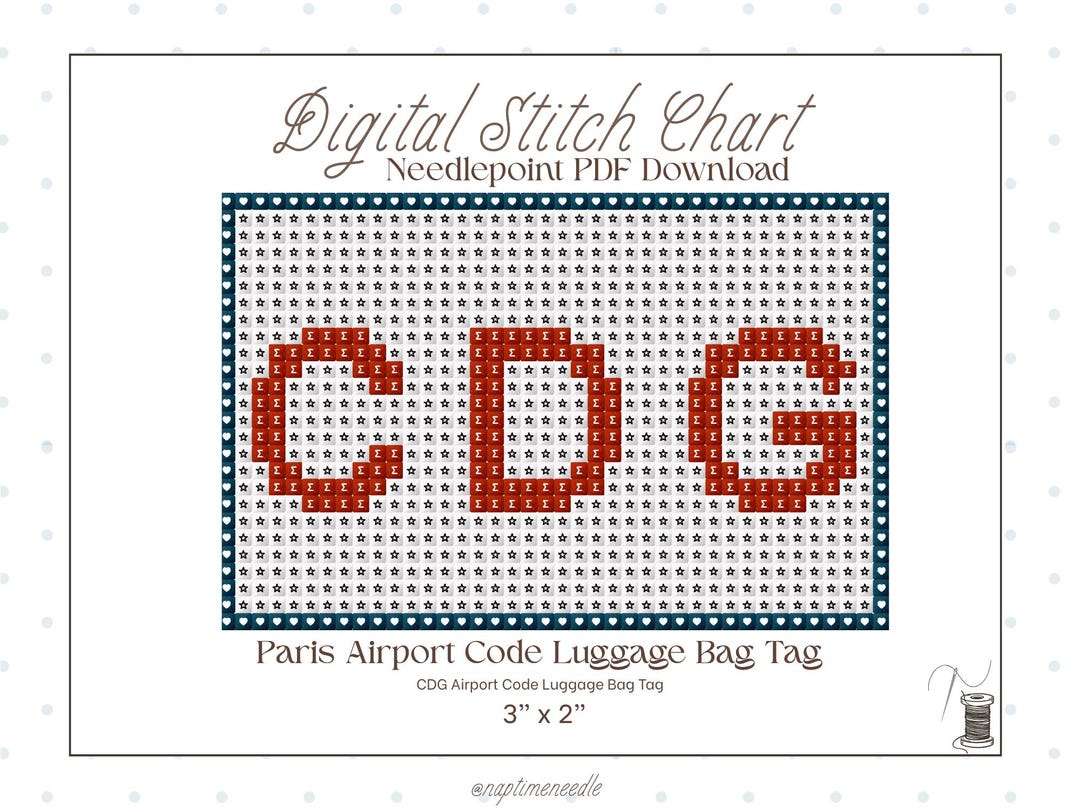CDG Airport Code Needlepoint Chart | Paris Luggage Tag Pattern (digital ...