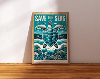 Sea Turtle Art Print – Ocean Conservation Poster, Beach House Decor