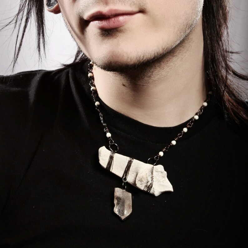 Mens Necklace Bones and Crystal for Him Large chunky Gothic Etsy