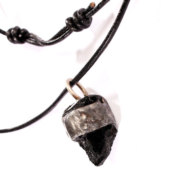 Healing Talisman Necklace - Large Black Obsidian Shamanic Pendant chunky Gemstone Stone Adjustable leather cord, chocker natural rock