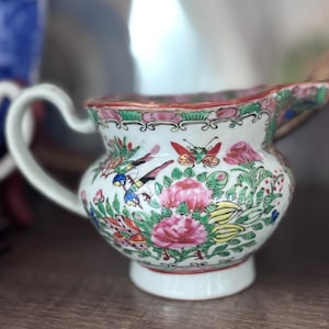 Rose Medallion Cream Pitcher 4”, Vintage Chinese Porcelain image 1