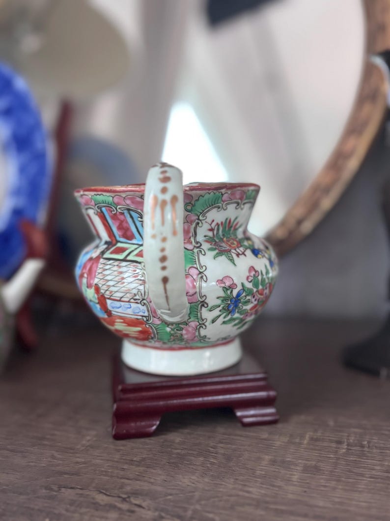 Rose Medallion Cream Pitcher 4”, Vintage Chinese Porcelain image 2