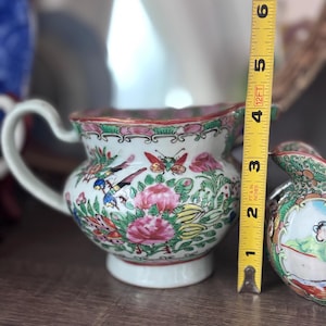 Rose Medallion Cream Pitcher 4”, Vintage Chinese Porcelain image 7