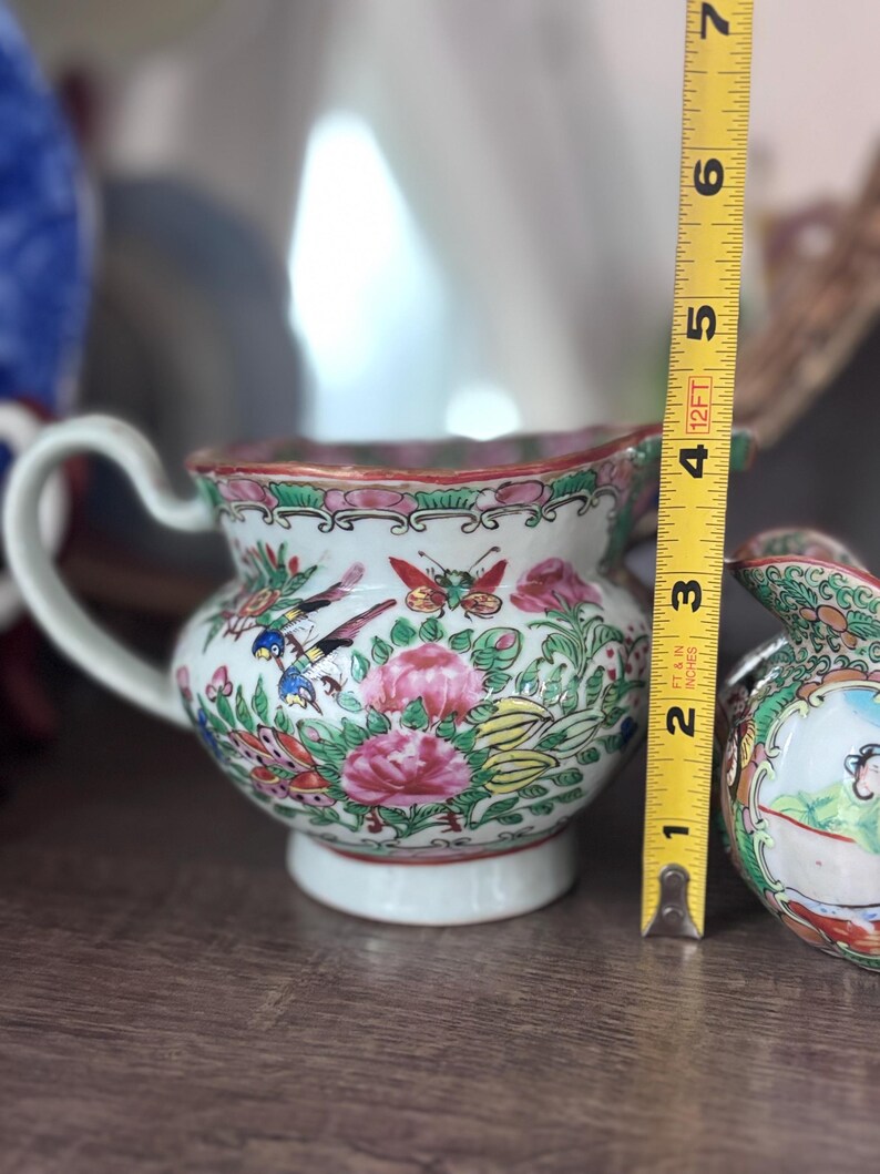 Rose Medallion Cream Pitcher 4”, Vintage Chinese Porcelain image 7