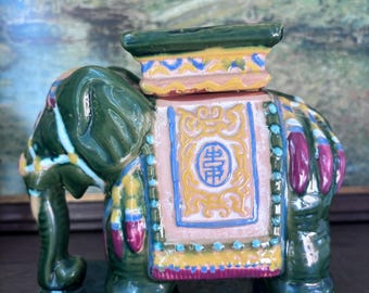 Ceramic Elephant Bookends / Candle Holder Pair - Souvenir Vietnam Majolica 1960s