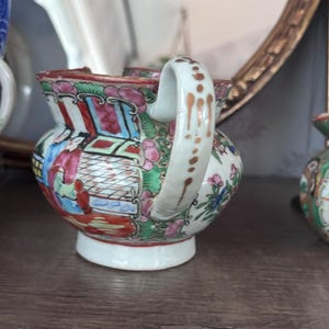 Rose Medallion Cream Pitcher 4”, Vintage Chinese Porcelain image 11