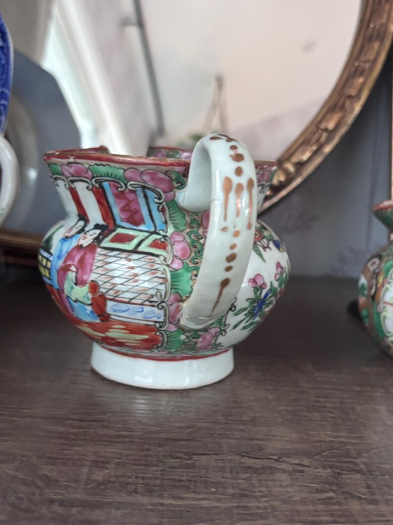 Rose Medallion Cream Pitcher 4”, Vintage Chinese Porcelain image 11