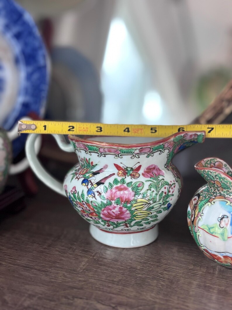 Rose Medallion Cream Pitcher 4”, Vintage Chinese Porcelain image 8