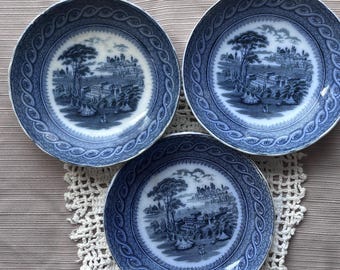 Antique Cauldon England Blue & White Transferware Plates Set of 3