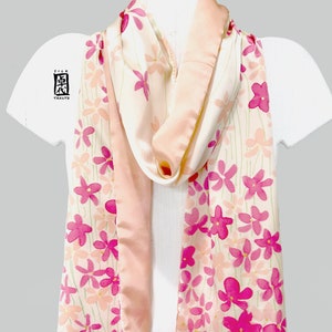 Personalized Japanese Gifts for her, Hand Painted Silk Charmeuse Scarf, Pink and Peach Spring Japanese Cherry Blossoms