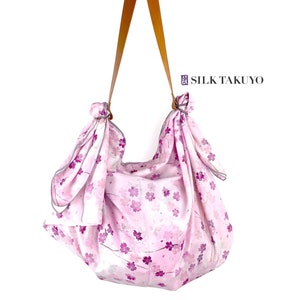 Shoulder Furoshiki Beach Tote Bag, Origami Tote Shopping Bag Pink Cherry Blossom, Made to order