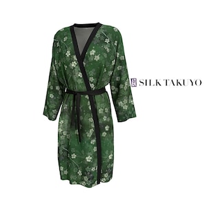 Kimono Robe Long, Matcha Green Cherry Blossom, Sakura Japanse Gift peignoir, Op bestelling gemaakt