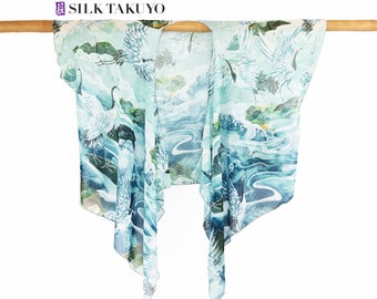 Sheer Kimono Cardigan Crane Winter Ocean, Made to order