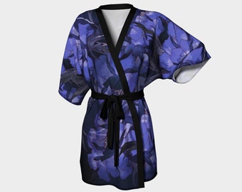 Japanese Kimono Robe Dark Blue Midnight Peony