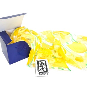 Hand Painted Silk Scarf, orange silk scarf, Japanese Scarf, Silk Painting, Art Scarf, Silk Chiffon Scarf, Japanese Freesia, Made to order image 10
