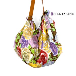 Shoulder Bag or Crossbody Bag, Japanese Square Scarf Gift Bag, Kyoto Rose in Brown