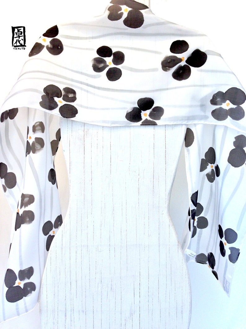 Silk Scarf Handpainted Gift for her Gift for Women Black Etsy