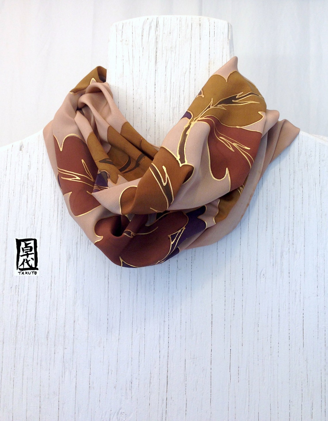 Mens Silk Scarf Handpainted Mens Scarf Japanese Scarf Brown Etsy