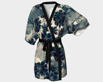 Japanese Kimono Robe Luna Moth, Sepia Kimono Moon Goddess Robe