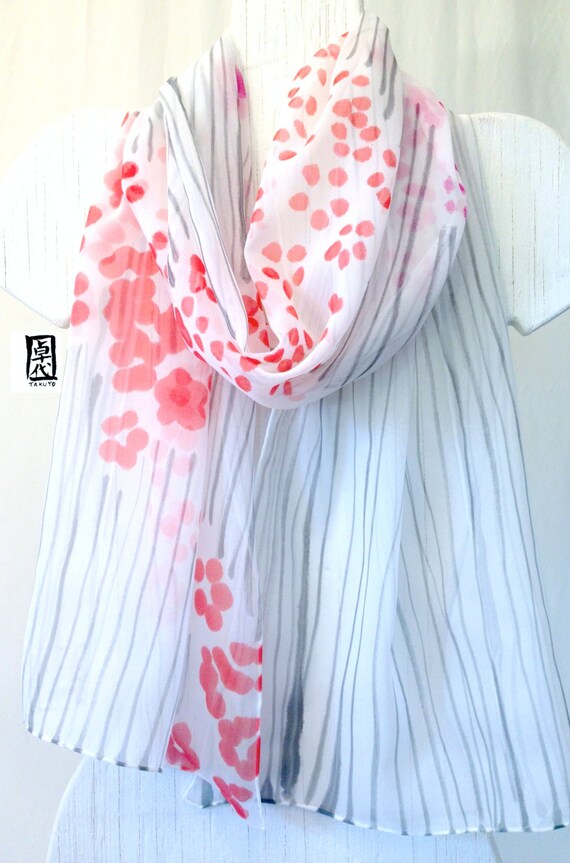 with green stems Silky White Poppy Scarf