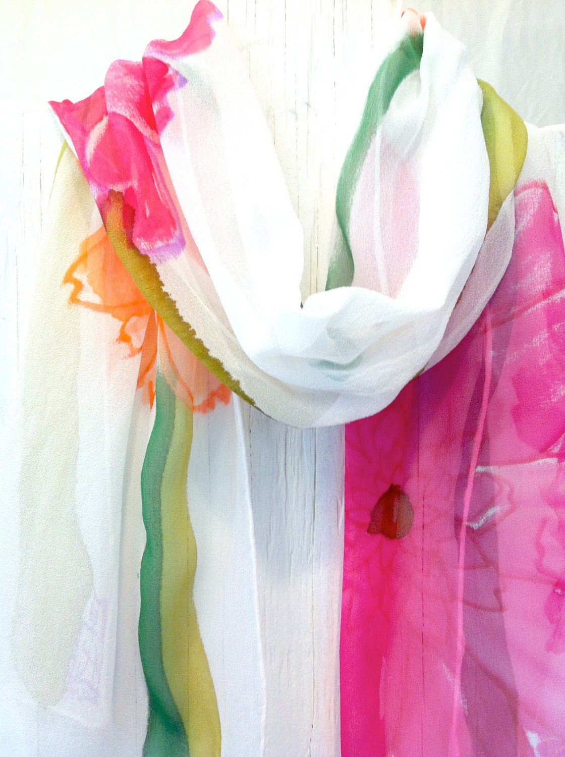 Silk Scarf Handpainted Summer Pink and Orange Garbera Daisy Etsy